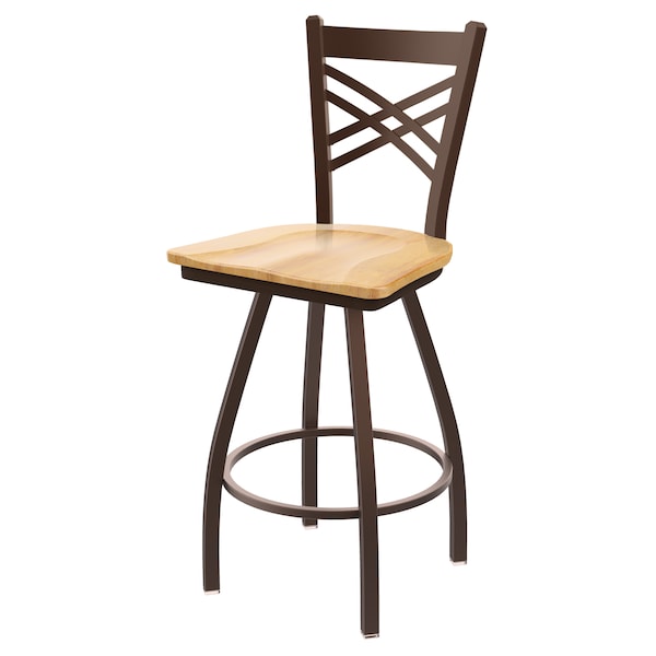 36" Swivel Bar Stool, Bronze Finish, Nat Maple Seat